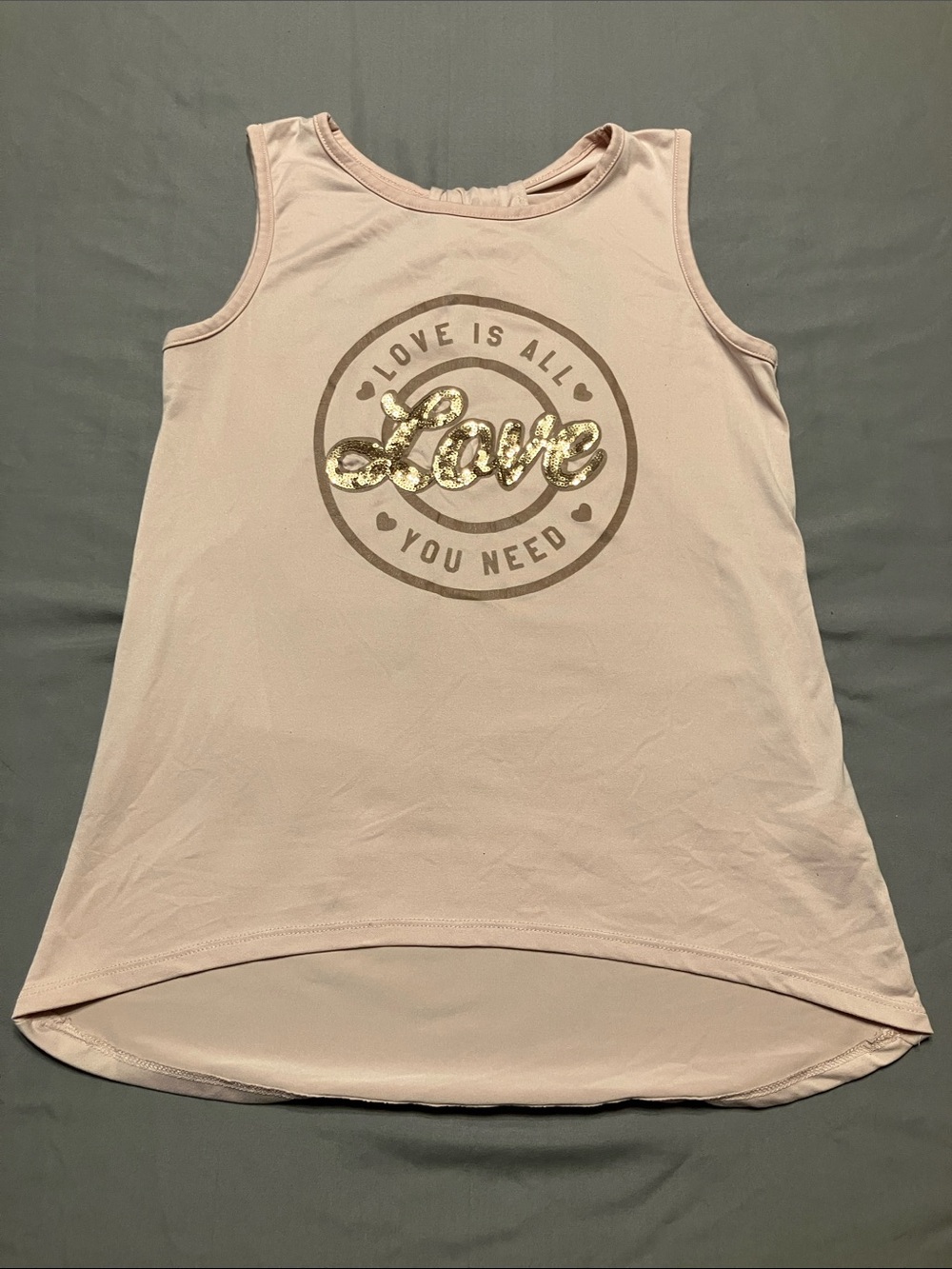 btween Pale Pink Tank Top with Gold Sequin 'Love' Graphic